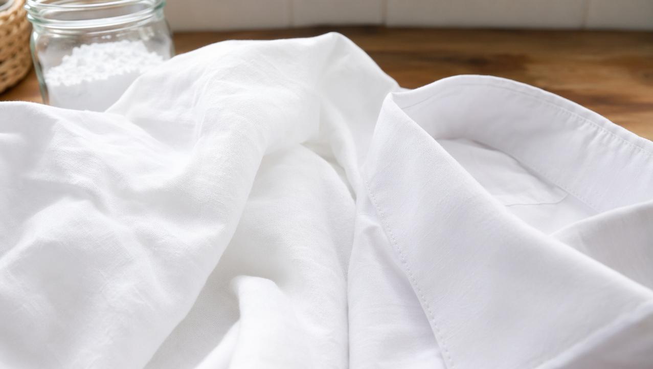 Detalhe das fibras limpas após a lavagem de roupas com bicarbonato.