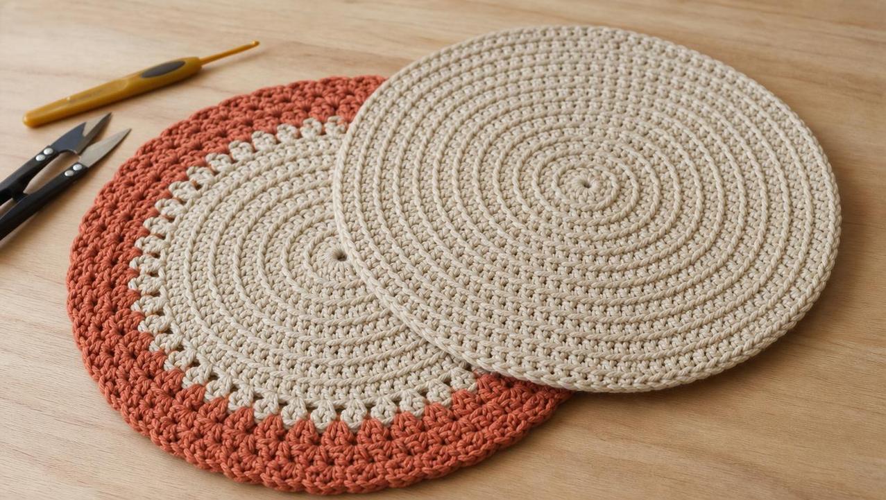 Detalhe dos pontos e da borda em sousplats fáceis para iniciantes.