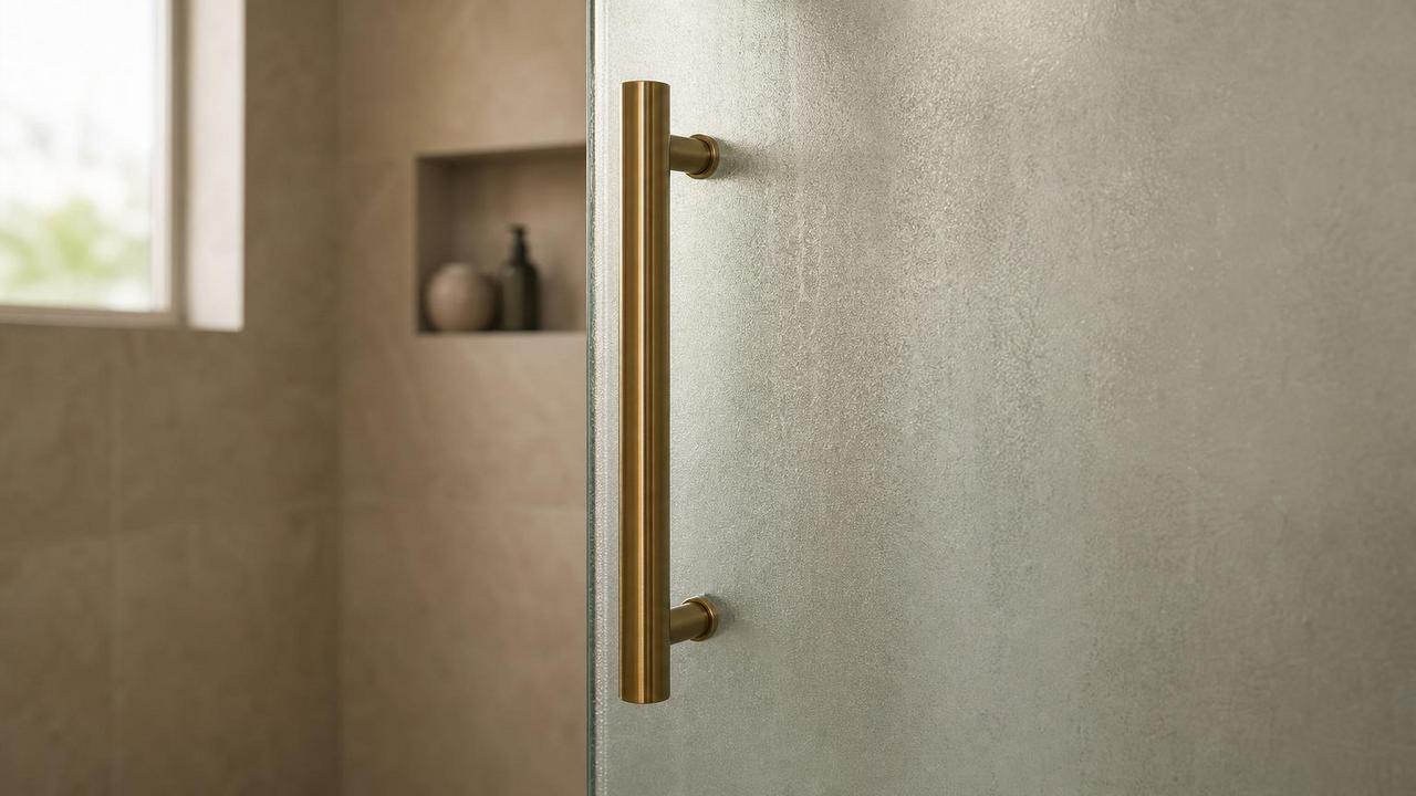 Detalhe do vidro jateado mostra textura suave e manutenção mais discreta.