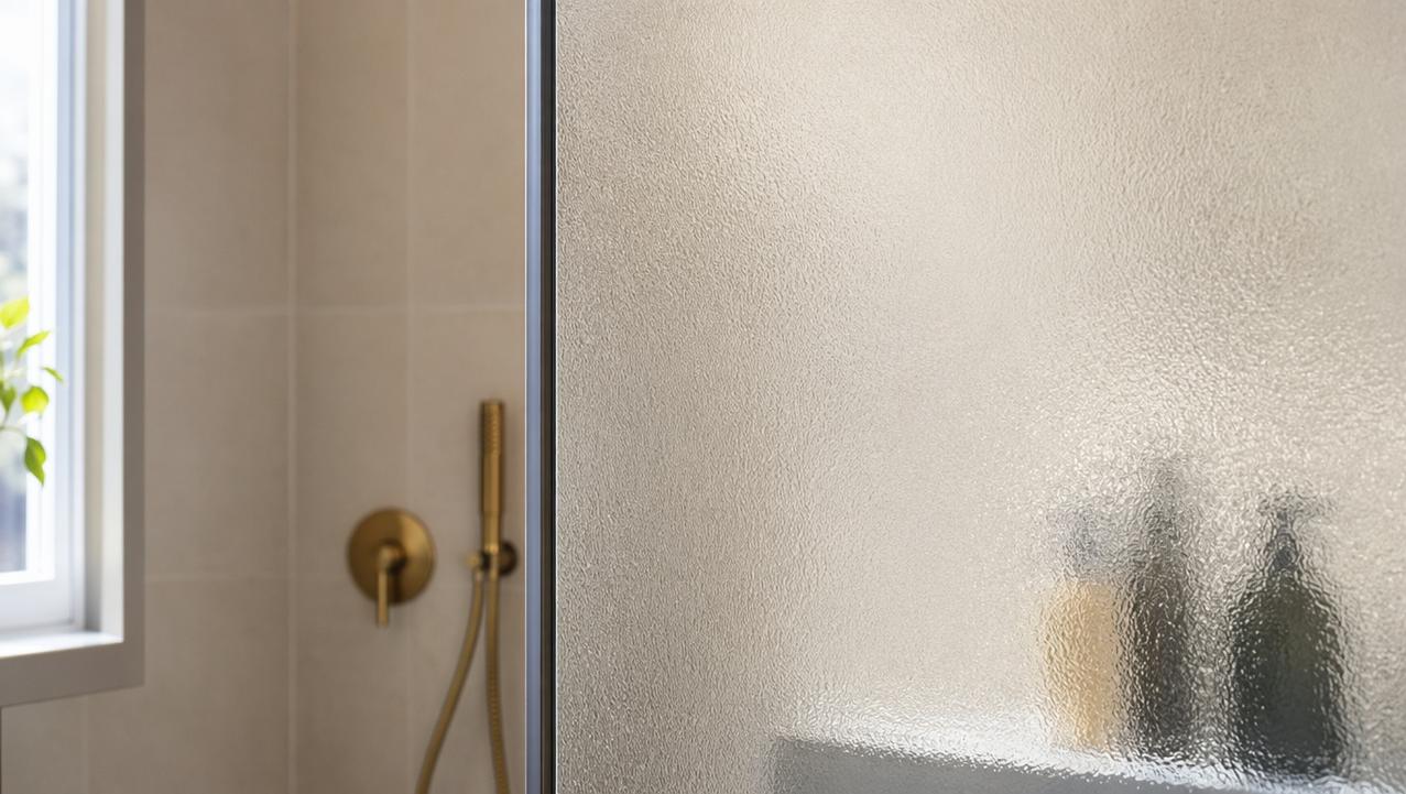 Detalhe do acabamento jateado mostra privacidade e passagem suave de luz.