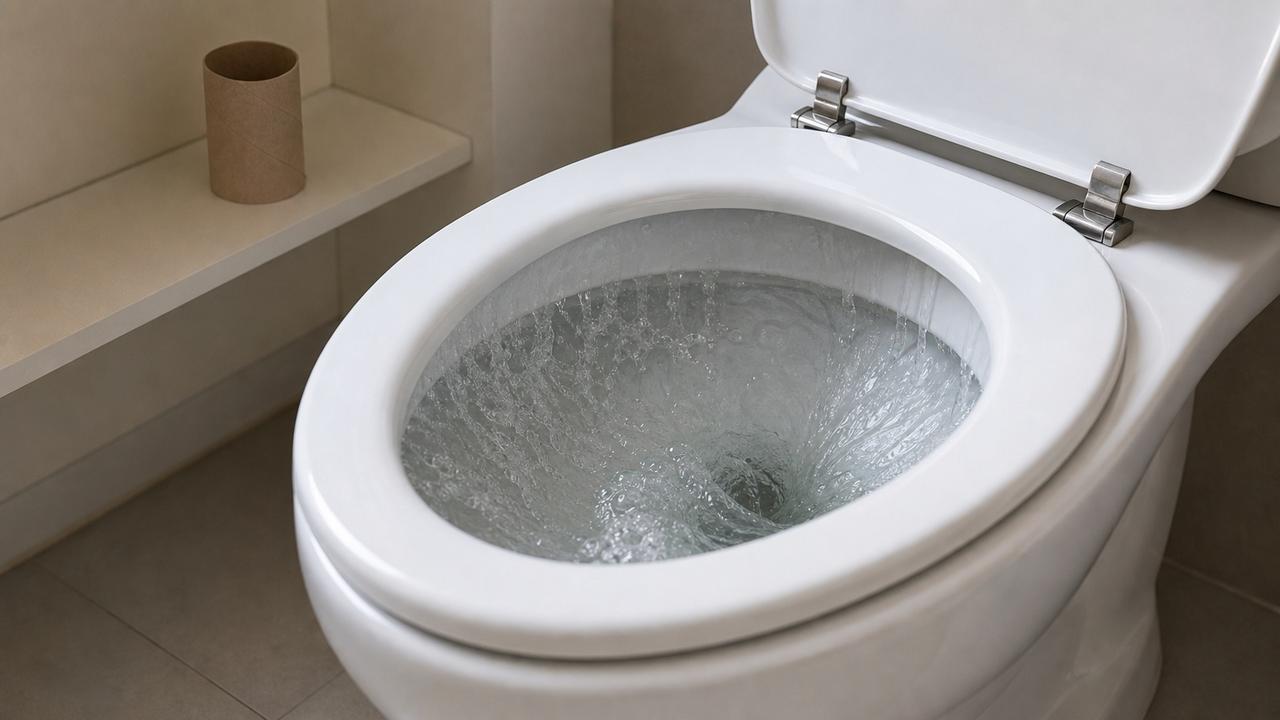Sinais no vaso sanitário indicam problemas de escoamento e encanamento.