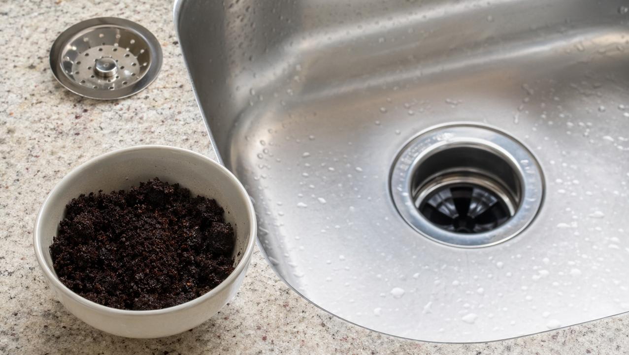 Detalhe da borra usada e do ralo limpo após manutenção leve.