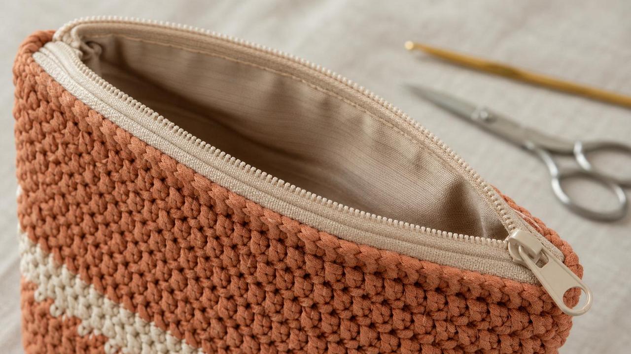Detalhe do acabamento com zíper e ponto baixo firme na necessaire